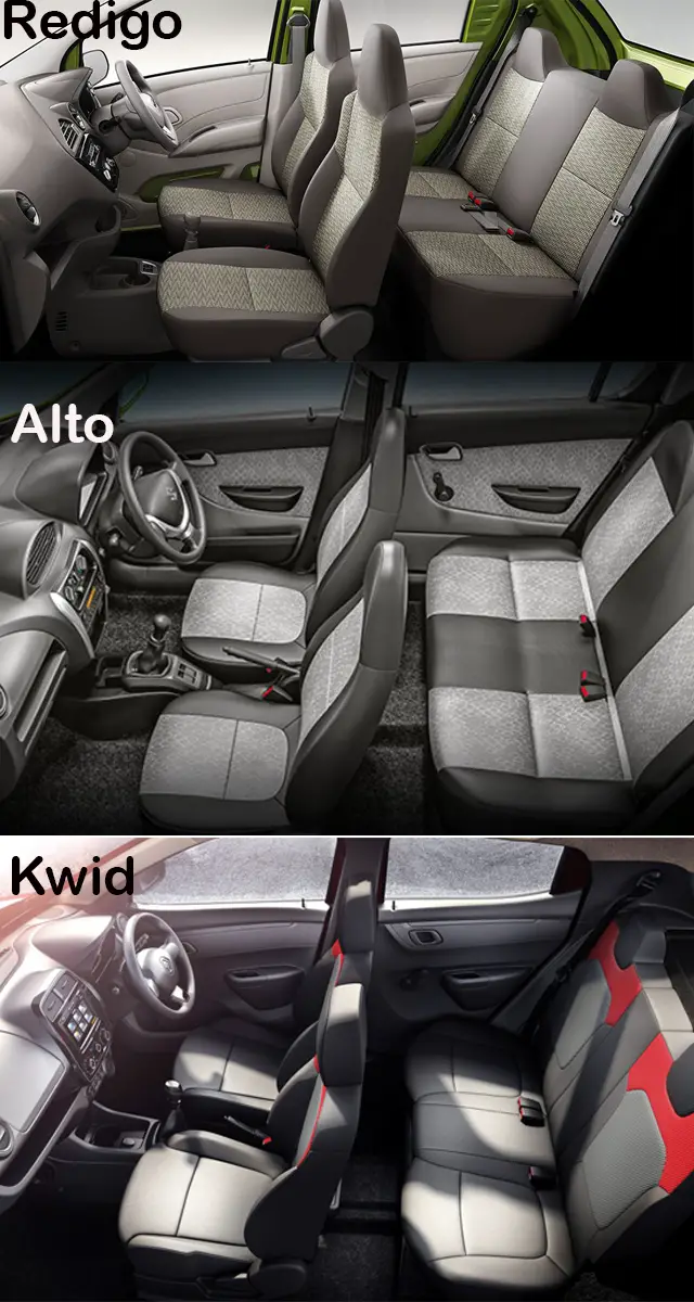 Interior Datsun Redigo vs Maruti Alto 800 vs Renault Kwid