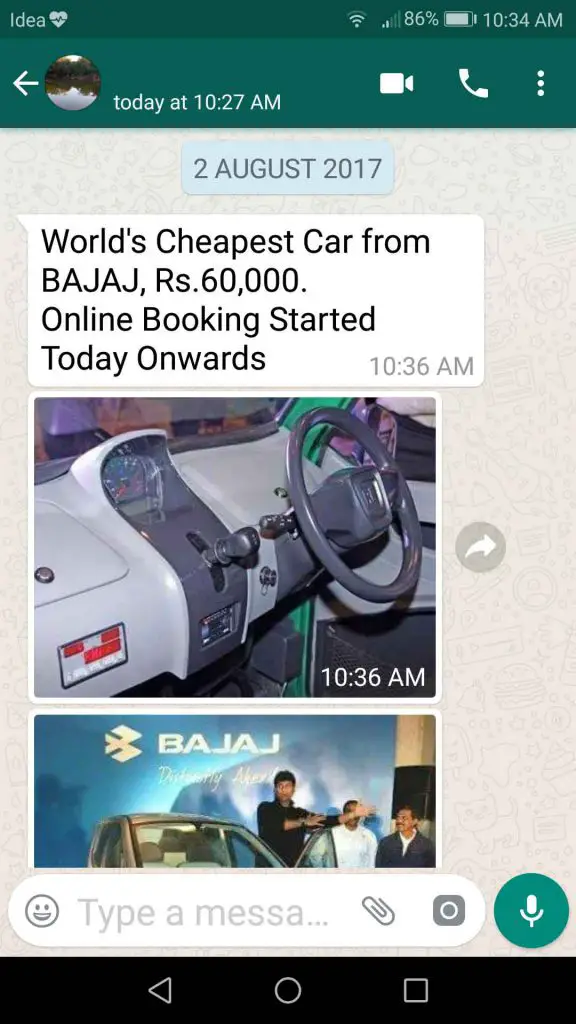Bajaj Car fake message